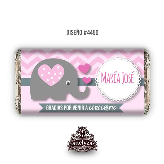 BARRAS DE CHOCOLATE PERSONALIZADAS DISEÑO #4450 ELEFANTITA NACIMIENTO/BABY SHOWER