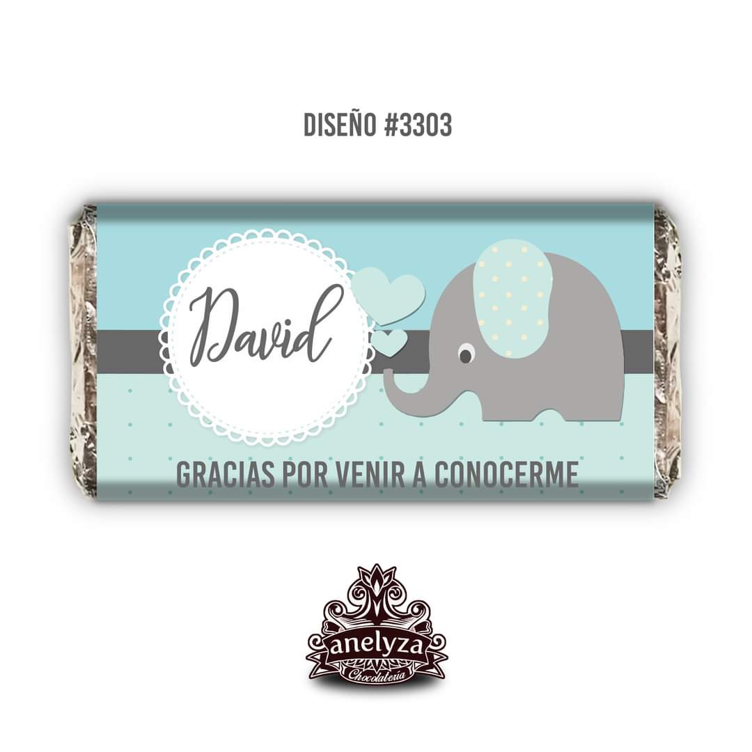 BARRAS DE CHOCOLATE PERSONALIZADAS DISEÑO #3303 ELEFANTITO NACIMIENTO/BABY SHOWER