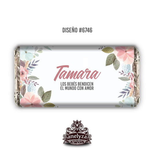 BARRAS DE CHOCOLATE PERSONALIZADAS DISEÑO #6746 FLORES NACIMIENTO/BABY SHOWER