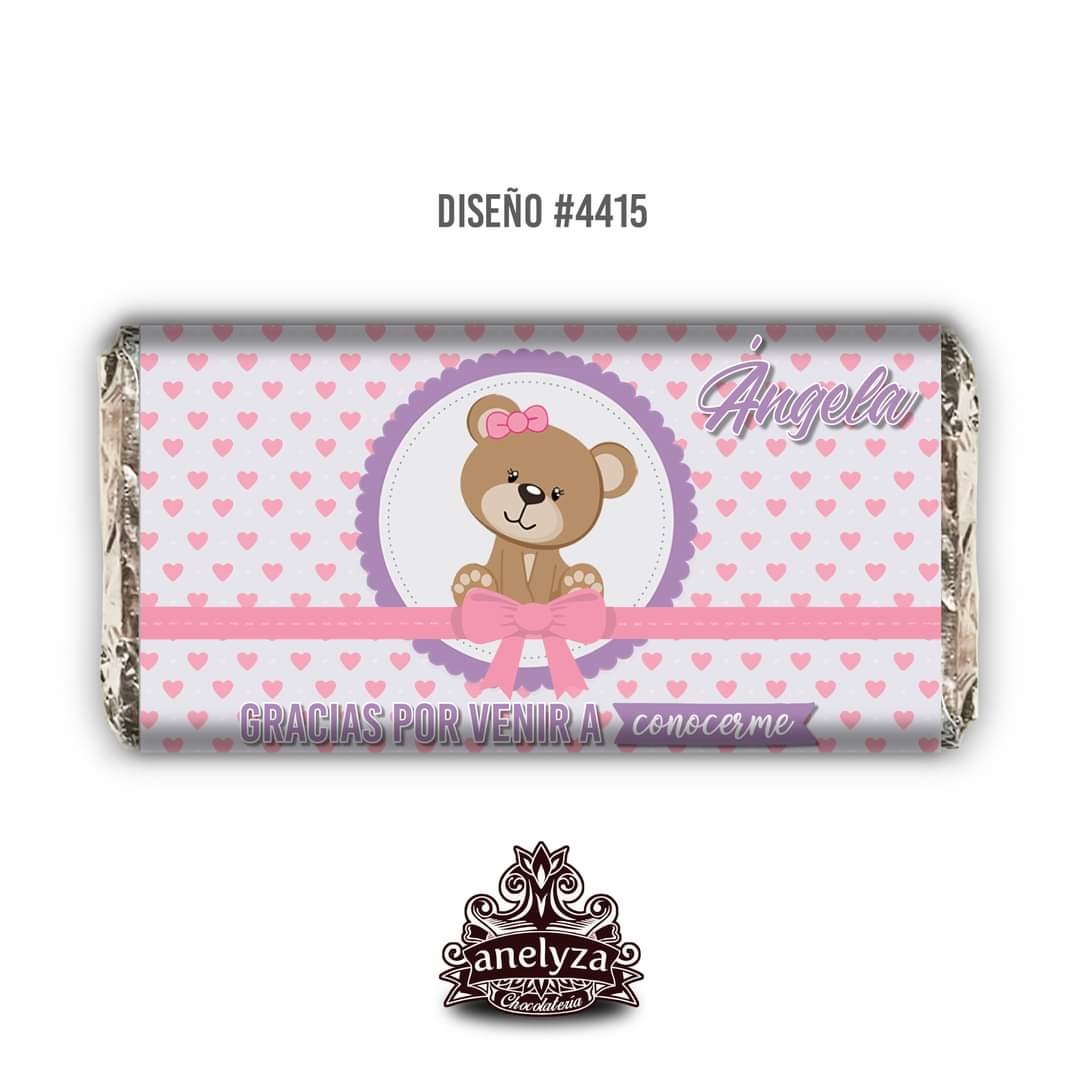 BARRAS DE CHOCOLATE PERSONALIZADAS DISEÑO #4415 OSITA NACIMIENTO/BABY SHOWER