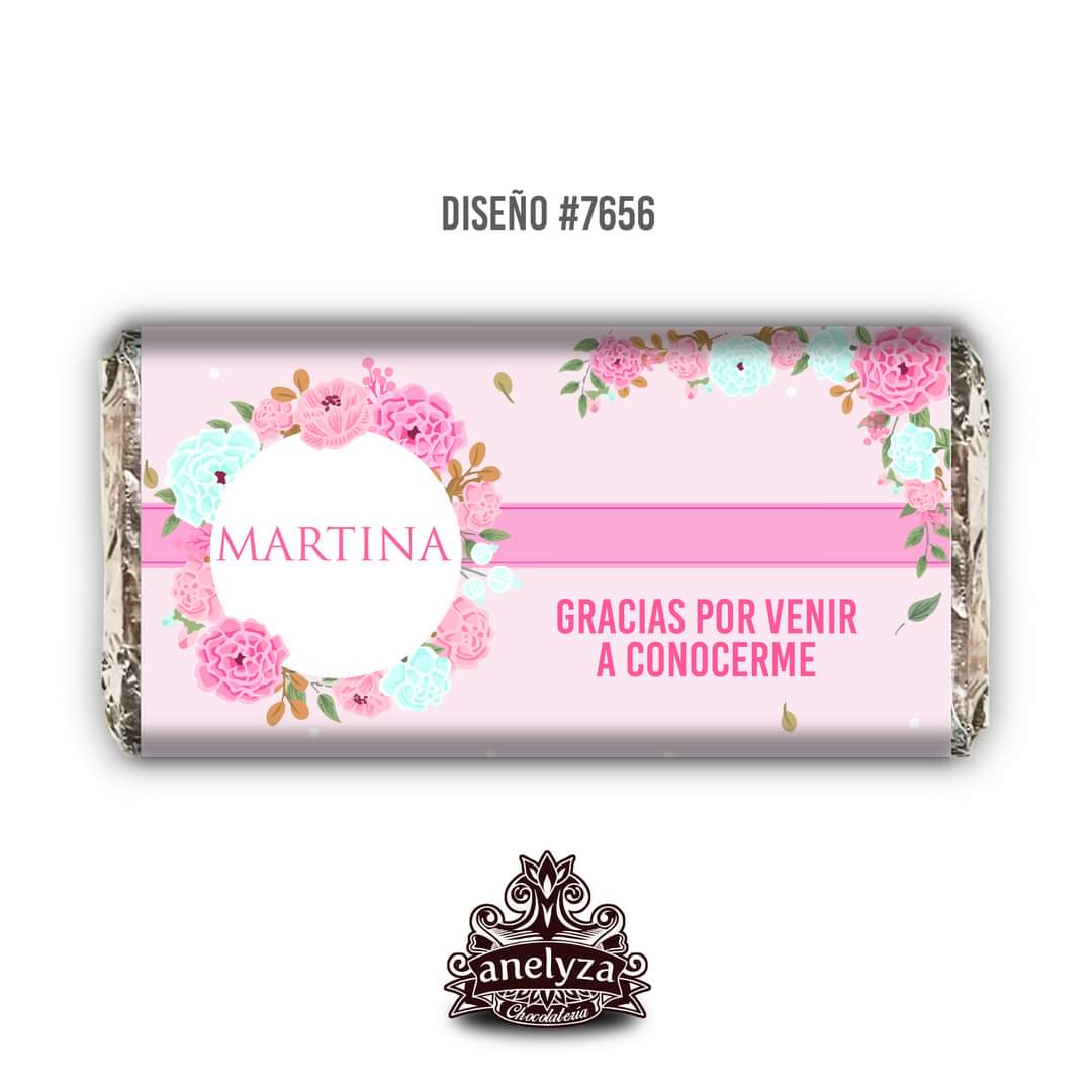 BARRAS DE CHOCOLATE PERSONALIZADAS DISEÑO #7656 FLORES NACIMIENTO/BABY SHOWER