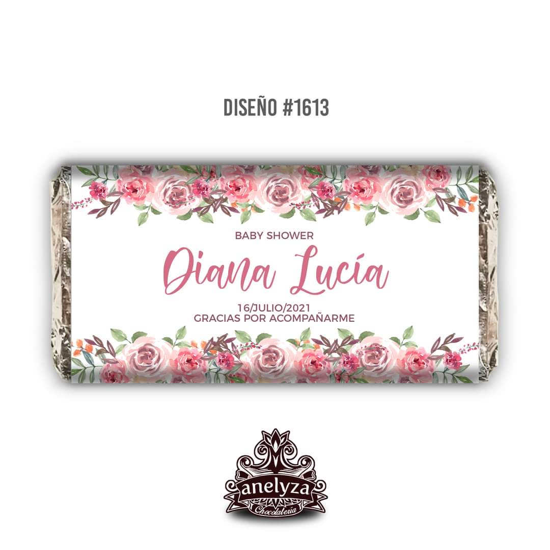 BARRAS DE CHOCOLATE PERSONALIZADAS DISEÑO #1613 FLORES NACIMIENTO/BABY SHOWER
