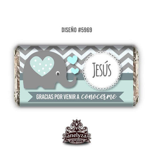 BARRAS DE CHOCOLATE PERSONALIZADAS DISEÑO #5969 ELEFANTITO NACIMIENTO/BABY SHOWER