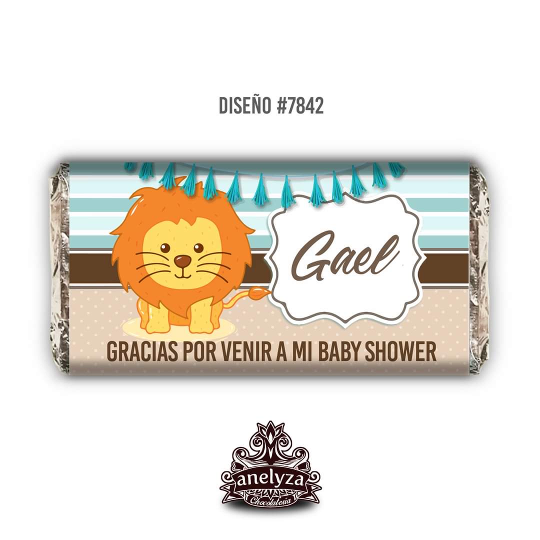 BARRAS DE CHOCOLATE PERSONALIZADAS DISEÑO #7842 LEONCITO NACIMIENTO/BABY SHOWER