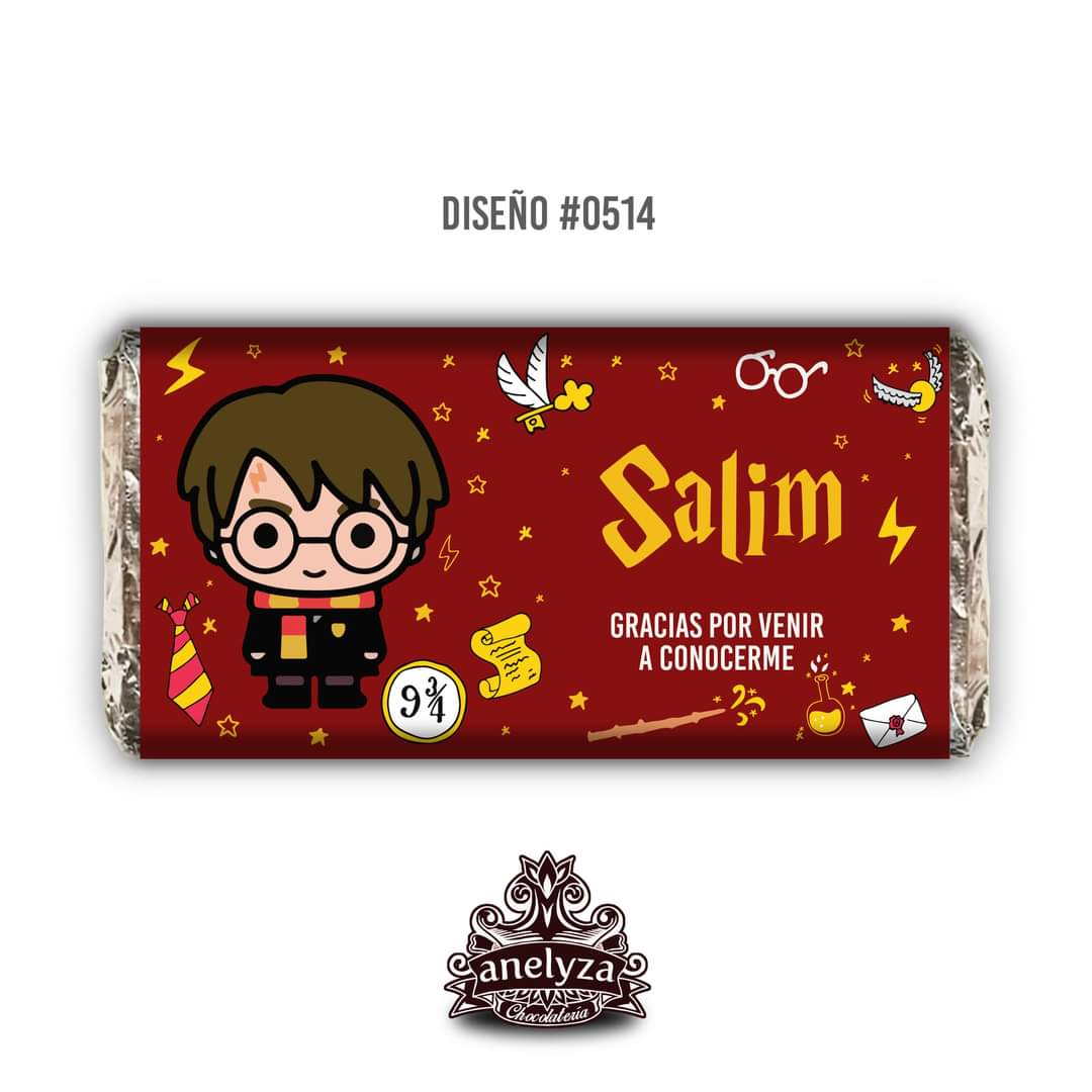 BARRAS DE CHOCOLATE PERSONALIZADAS DISEÑO #0514 HARRY POTTER NACIMIENTO/BABY SHOWER