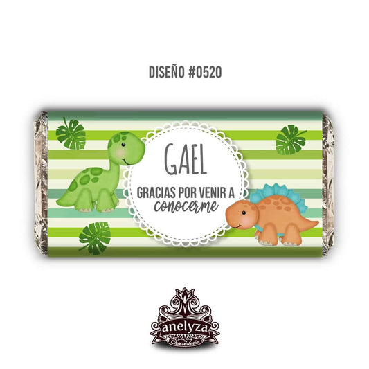 BARRAS DE CHOCOLATE PERSONALIZADAS DISEÑO #0520 DINOSAURIOS NACIMIENTO/BABY SHOWER