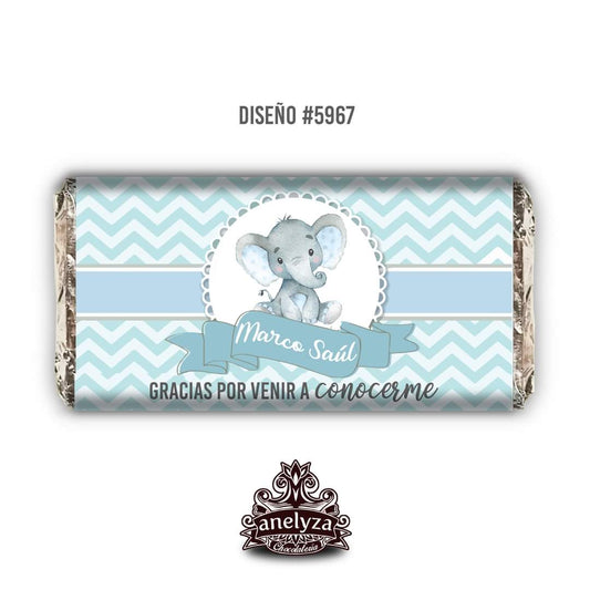 BARRAS DE CHOCOLATE PERSONALIZADAS DISEÑO #5967 ELEFANTITO NACIMIENTO/BABY SHOWER