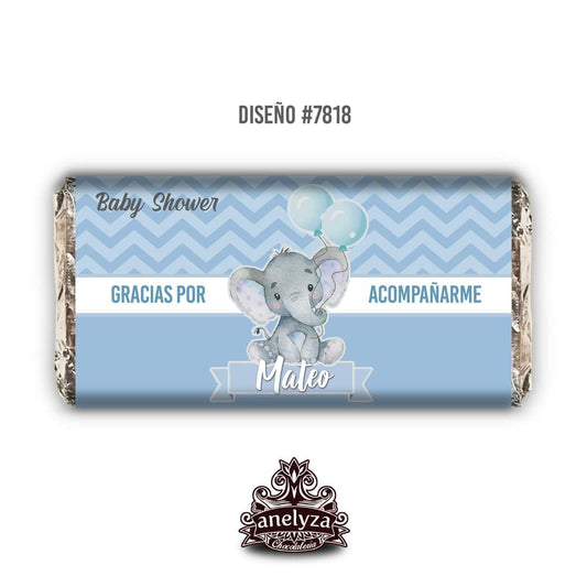 BARRAS DE CHOCOLATE PERSONALIZADAS DISEÑO #7818 ELEFANTITO NACIMIENTO/BABY SHOWER
