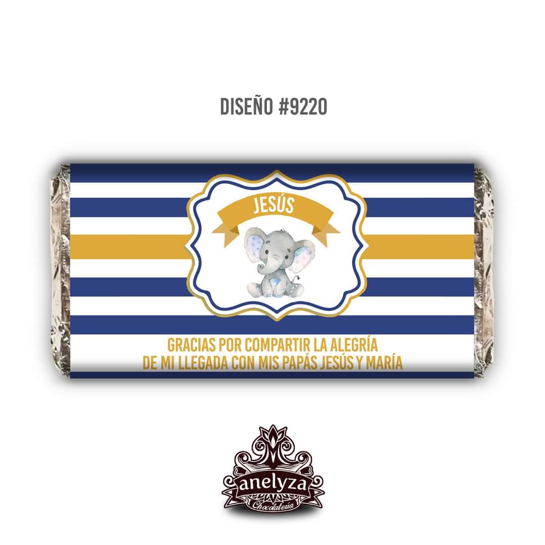 BARRAS DE CHOCOLATE PERSONALIZADAS DISEÑO #9220 ELEFANTITO NACIMIENTO/BABY SHOWER