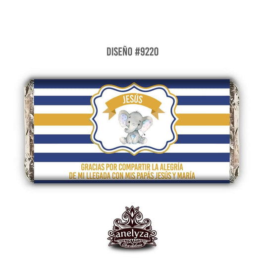 BARRAS DE CHOCOLATE PERSONALIZADAS DISEÑO #9220 ELEFANTITO NACIMIENTO/BABY SHOWER