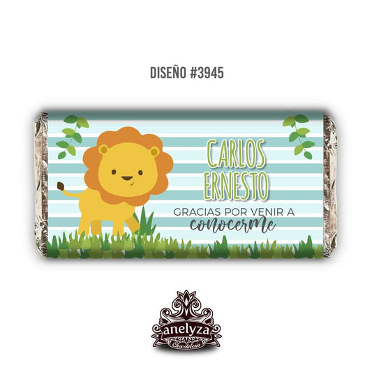 BARRAS DE CHOCOLATE PERSONALIZADAS DISEÑO #3945 LEONCITO NACIMIENTO/BABY SHOWER