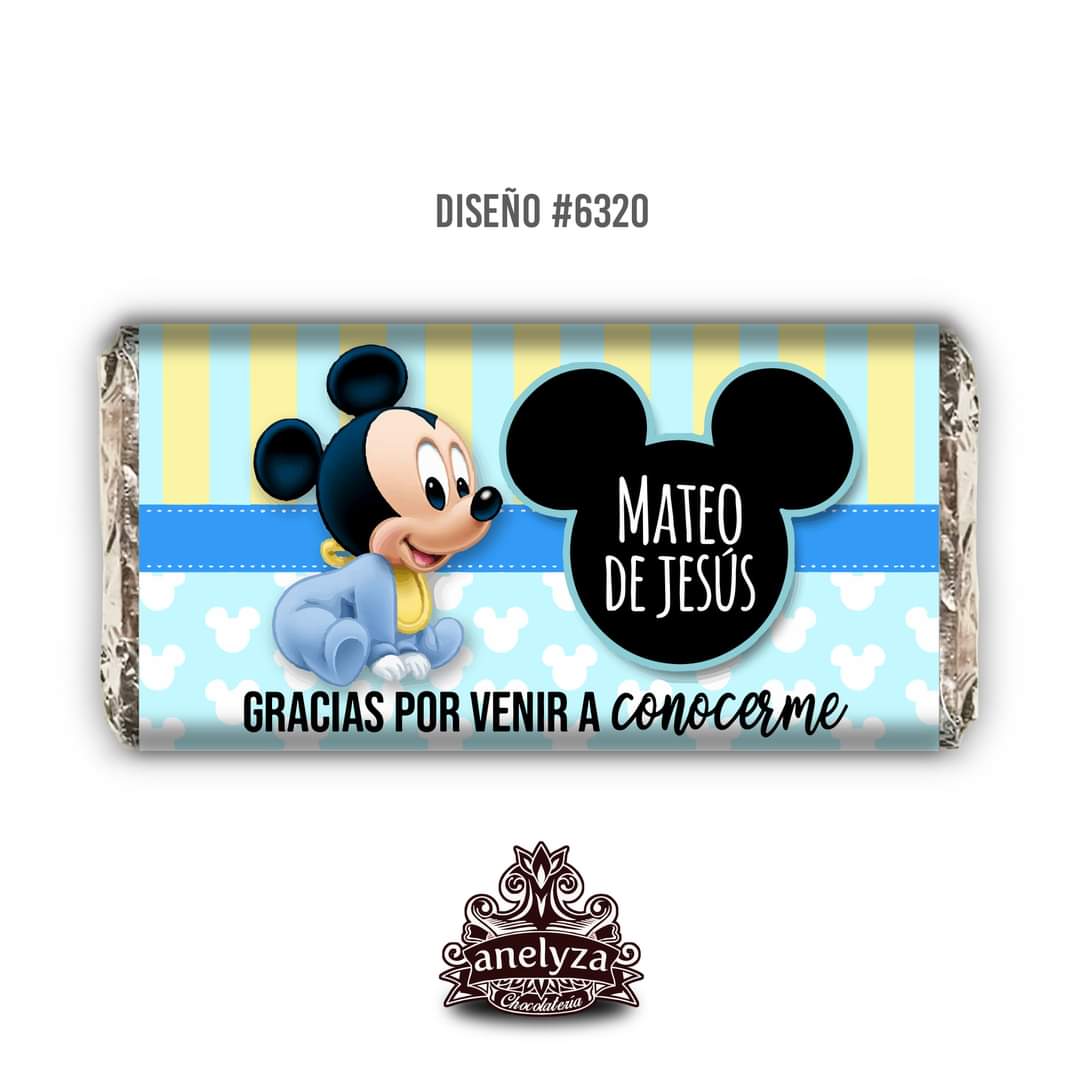 20 BARRAS DE CHOCOLATE PERSONALIZADAS DISEÑO #6320 MICKEY MOUSE FIESTAS INFANTILES