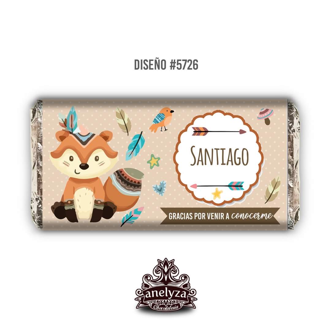BARRAS DE CHOCOLATE PERSONALIZADAS DISEÑO #5726 ZORRO NACIMIENTO/BABY SHOWER