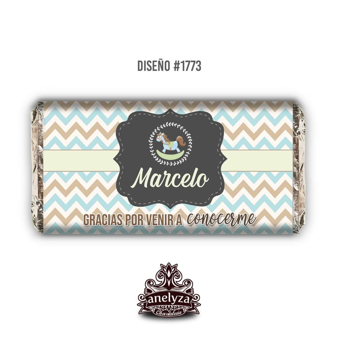 BARRAS DE CHOCOLATE PERSONALIZADAS DISEÑO #1773 CABALLITO NACIMIENTO/BABY SHOWER