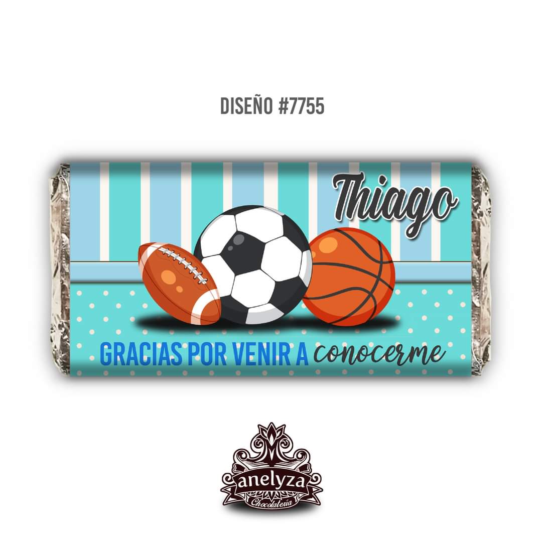 BARRAS DE CHOCOLATE PERSONALIZADAS DISEÑO #7755 BALONES NACIMIENTO/BABY SHOWER