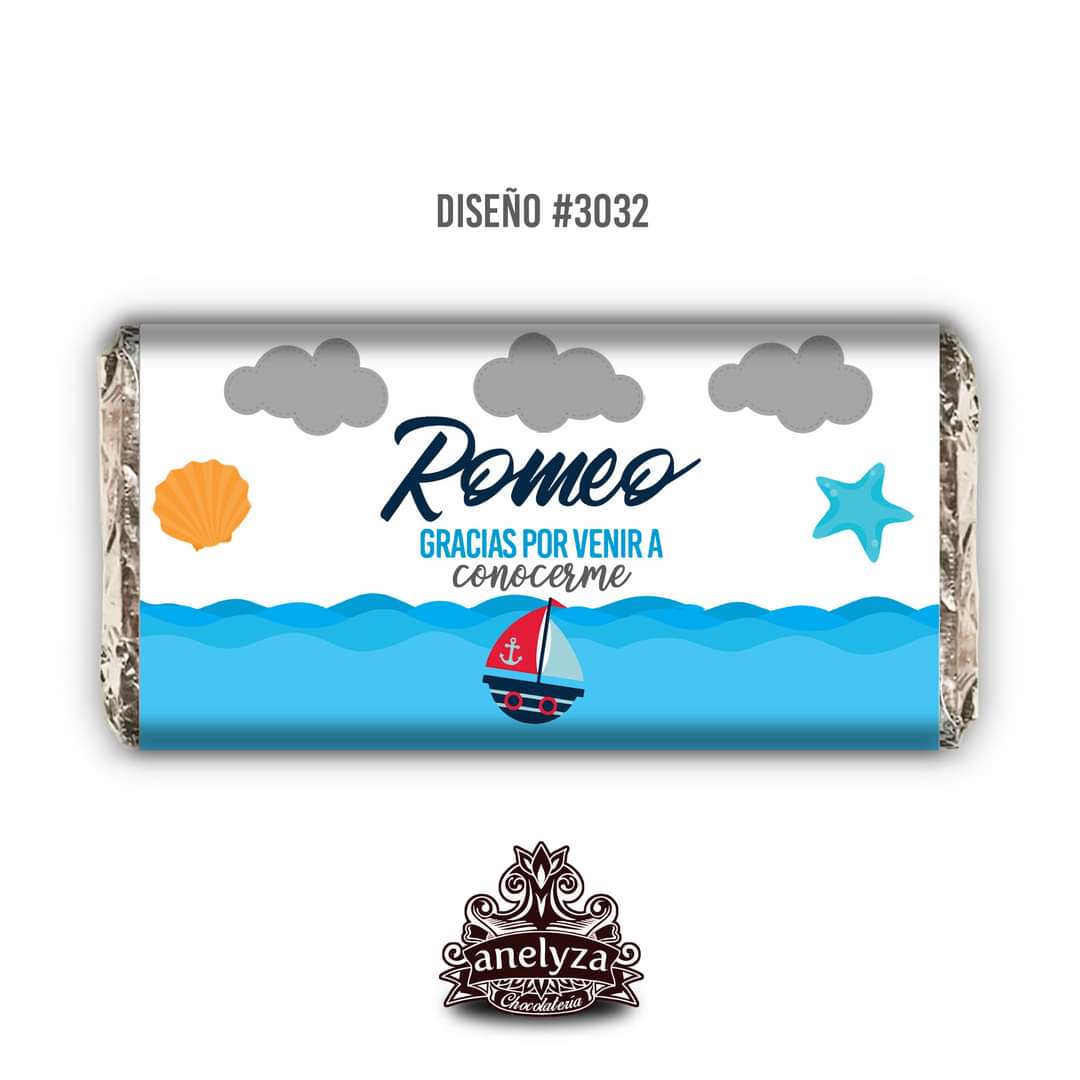 BARRAS DE CHOCOLATE PERSONALIZADAS DISEÑO #3032 MARINERO NACIMIENTO/BABY SHOWER