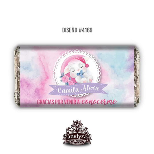 BARRAS DE CHOCOLATE PERSONALIZADAS DISEÑO #4169 CONEJITA NACIMIENTO/BABY SHOWER