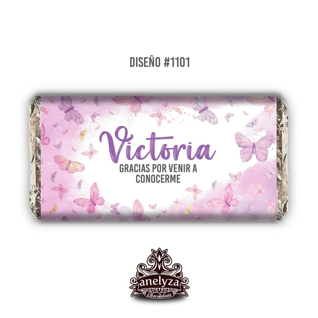 BARRAS DE CHOCOLATE PERSONALIZADAS DISEÑO #1101 MARIPOSAS NACIMIENTO/BABY SHOWER