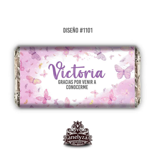 BARRAS DE CHOCOLATE PERSONALIZADAS DISEÑO #1101 MARIPOSAS NACIMIENTO/BABY SHOWER