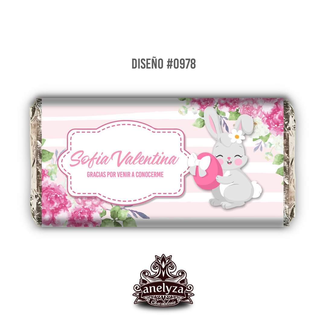 BARRAS DE CHOCOLATE PERSONALIZADAS DISEÑO #0978 CONEJITA NACIMIENTO/BABY SHOWER
