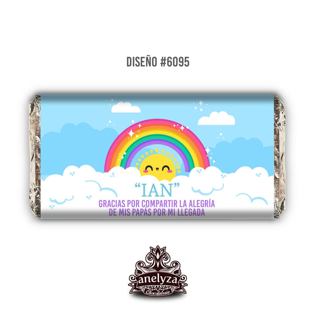 BARRAS DE CHOCOLATE PERSONALIZADAS DISEÑO #6095 ARCOIRIS NACIMIENTO/BABY SHOWER