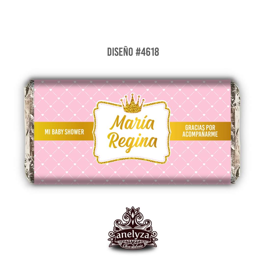 BARRAS DE CHOCOLATE PERSONALIZADAS DISEÑO #4618 PRINCESA NACIMIENTO/BABY SHOWER