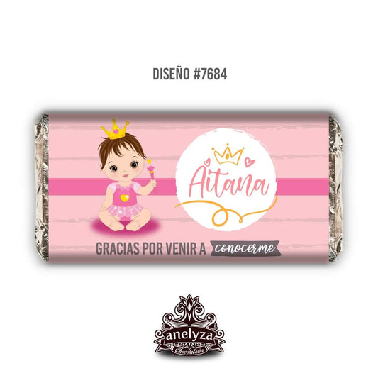 BARRAS DE CHOCOLATE PERSONALIZADAS DISEÑO #7684 PRINCESA NACIMIENTO/BABY SHOWER