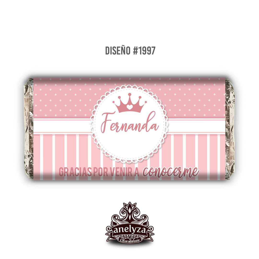 BARRAS DE CHOCOLATE PERSONALIZADAS DISEÑO #1997 PRINCESA NACIMIENTO/BABY SHOWER