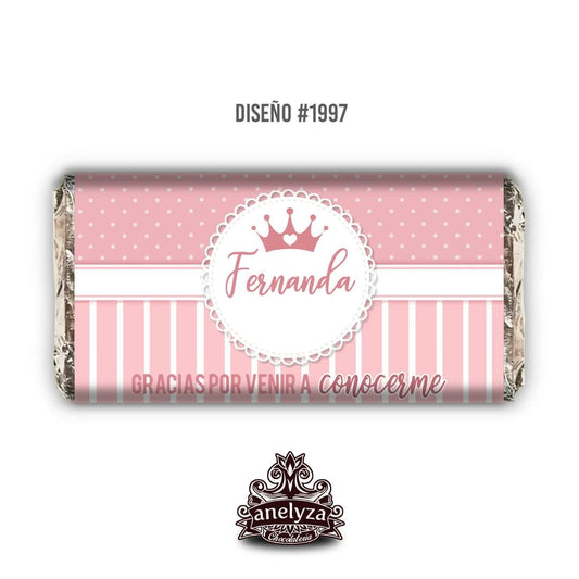 BARRAS DE CHOCOLATE PERSONALIZADAS DISEÑO #1997 PRINCESA NACIMIENTO/BABY SHOWER
