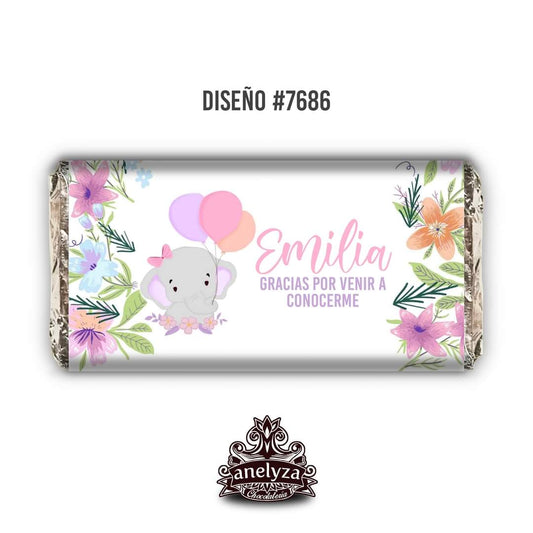 BARRAS DE CHOCOLATE PERSONALIZADAS DISEÑO #7686 ELEFANTITA NACIMIENTO/BABY SHOWER