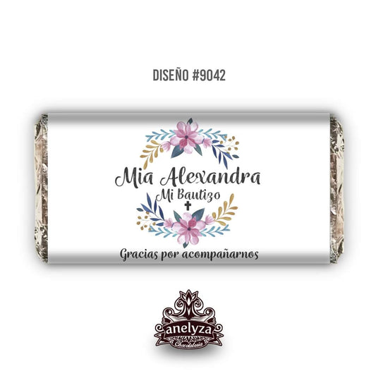 BARRAS DE CHOCOLATE PERSONALIZADAS DISEÑO #9042 FLORES BAUTIZO/PRIMERA COMUNIÓN