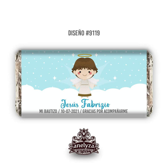 BARRAS DE CHOCOLATE PERSONALIZADAS DISEÑO #9119 ANGELITO BAUTIZO/PRIMERA COMUNIÓN