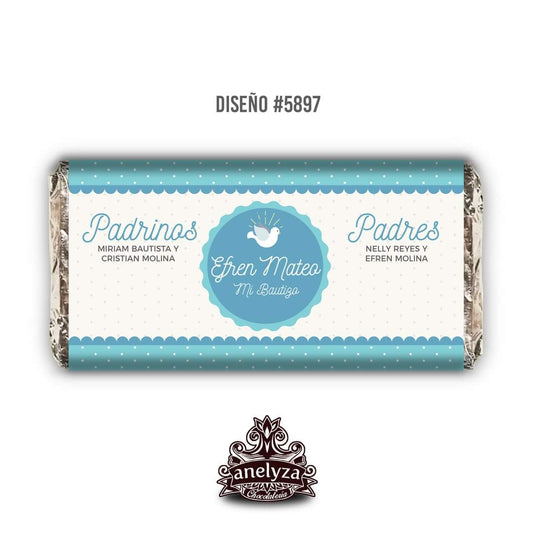 BARRAS DE CHOCOLATE PERSONALIZADAS DISEÑO #5897 AZUL BAUTIZO/PRIMERA COMUNIÓN