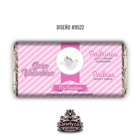 BARRAS DE CHOCOLATE PERSONALIZADAS DISEÑO #9522 ROSA BAUTIZO/PRIMERA COMUNIÓN