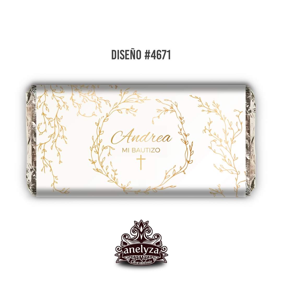 BARRAS DE CHOCOLATE PERSONALIZADAS DISEÑO #4671 DORADO BAUTIZO/PRIMERA COMUNIÓN