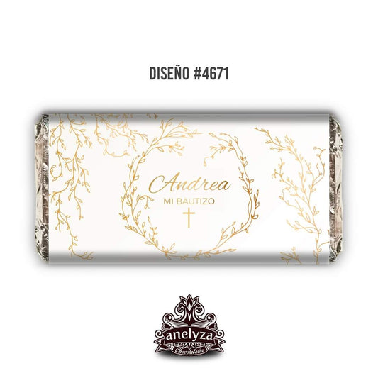 BARRAS DE CHOCOLATE PERSONALIZADAS DISEÑO #4671 DORADO BAUTIZO/PRIMERA COMUNIÓN