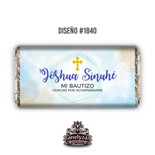 BARRAS DE CHOCOLATE PERSONALIZADAS DISEÑO #1840 AZUL BAUTIZO/PRIMERA COMUNIÓN