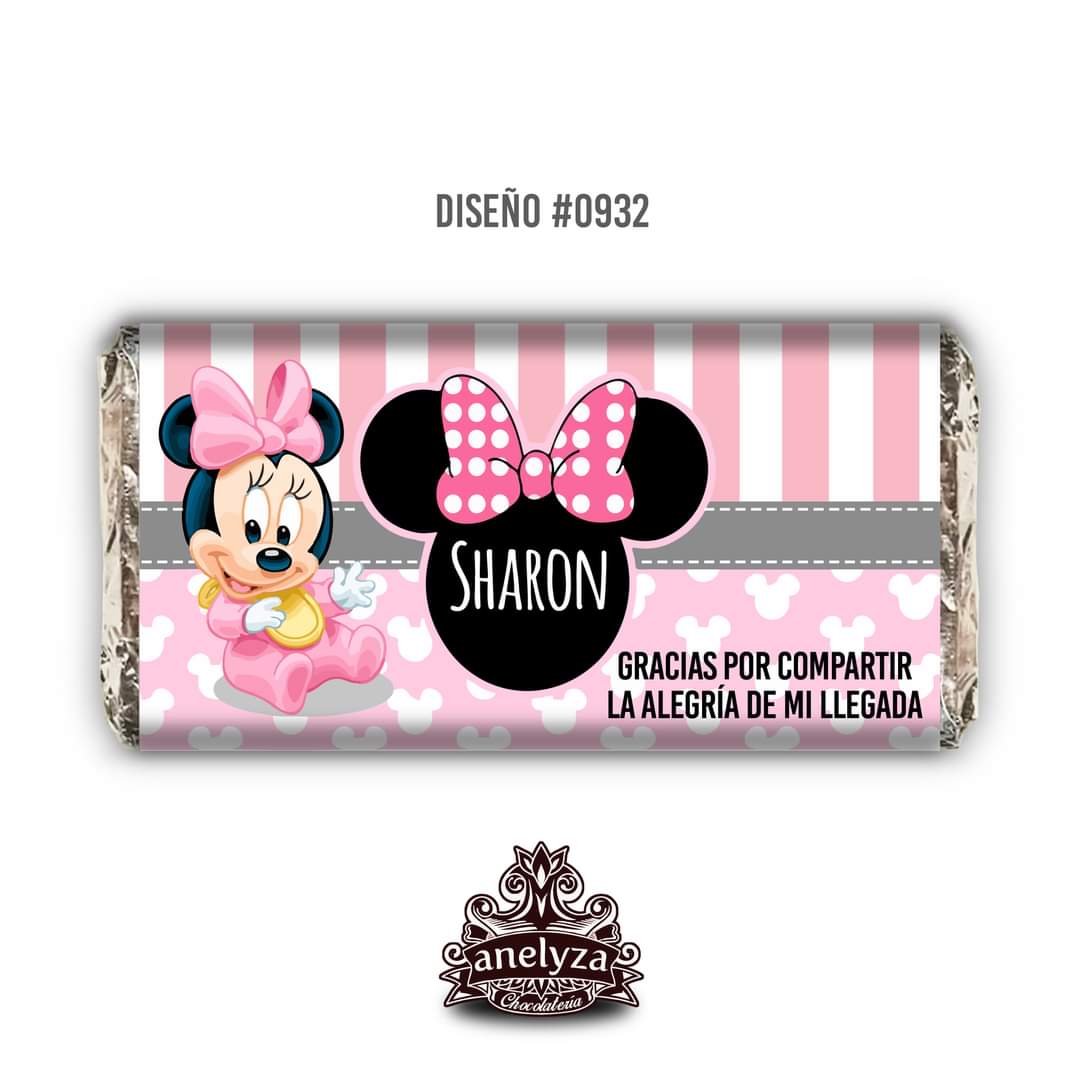 BARRAS DE CHOCOLATE PERSONALIZADAS DISEÑO #0932 MINNIE MIMI MOUSE FIESTAS INFANTILES