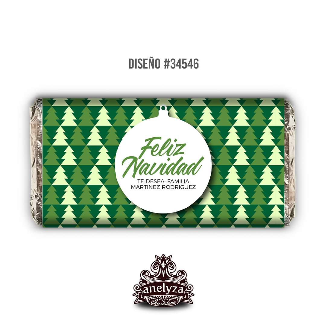 BARRAS DE CHOCOLATE PERSONALIZADAS DISEÑO #34546 NAVIDAD