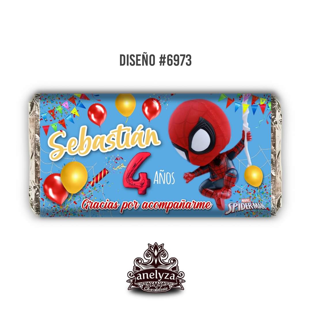 20 BARRAS DE CHOCOLATE PERSONALIZADAS DISEÑO #6973 SPIDERMAN FIESTAS INFANTILES
