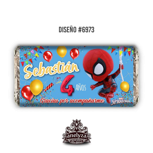 BARRAS DE CHOCOLATE PERSONALIZADAS DISEÑO #6973 SPIDERMAN FIESTAS INFANTILES