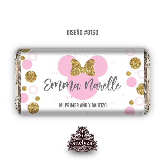 BARRAS DE CHOCOLATE PERSONALIZADAS DISEÑO #8160 MINNIE MIMI FIESTAS INFANTILES