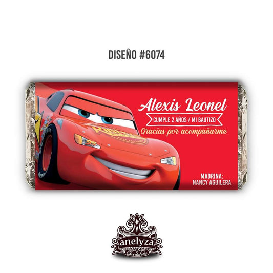 BARRAS DE CHOCOLATE PERSONALIZADAS DISEÑO #6074 CARS FIESTAS INFANTILES