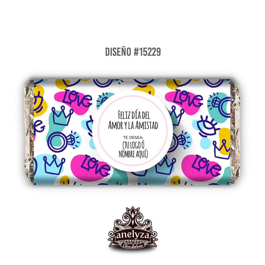 BARRAS DE CHOCOLATE PERSONALIZADAS DISEÑO #15229 SAN VALENTIN DIA DEL AMOR Y LA AMISTAD