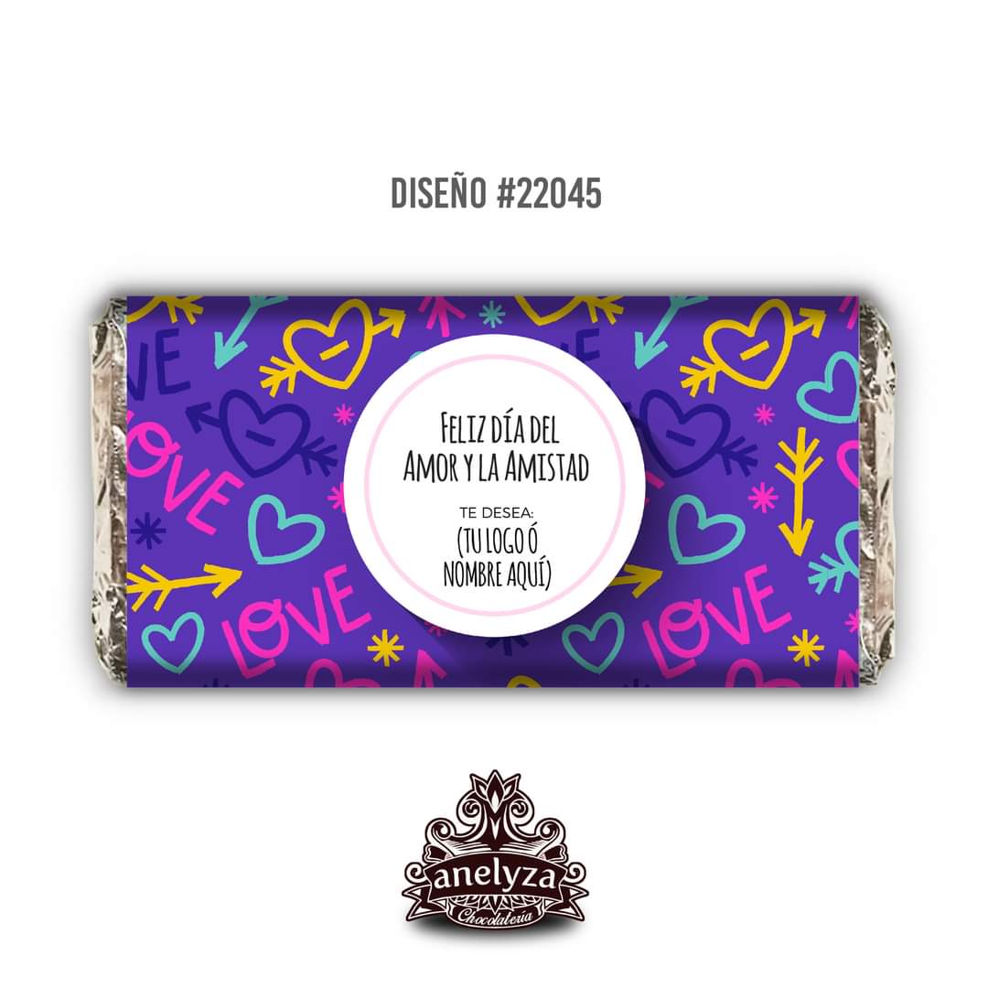 BARRAS DE CHOCOLATE PERSONALIZADAS DISEÑO #22045 SAN VALENTIN DIA DEL AMOR Y LA AMISTAD