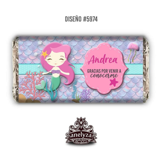 BARRAS DE CHOCOLATE PERSONALIZADAS DISEÑO #5974 SIRENA NACIMIENTO/BABY SHOWER