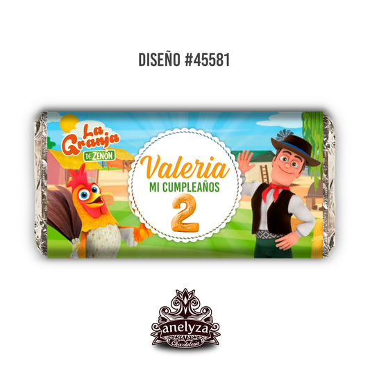 BARRAS DE CHOCOLATE PERSONALIZADAS DISEÑO #45581 LA GRANJA DE ZENON FIESTAS INFANTILES