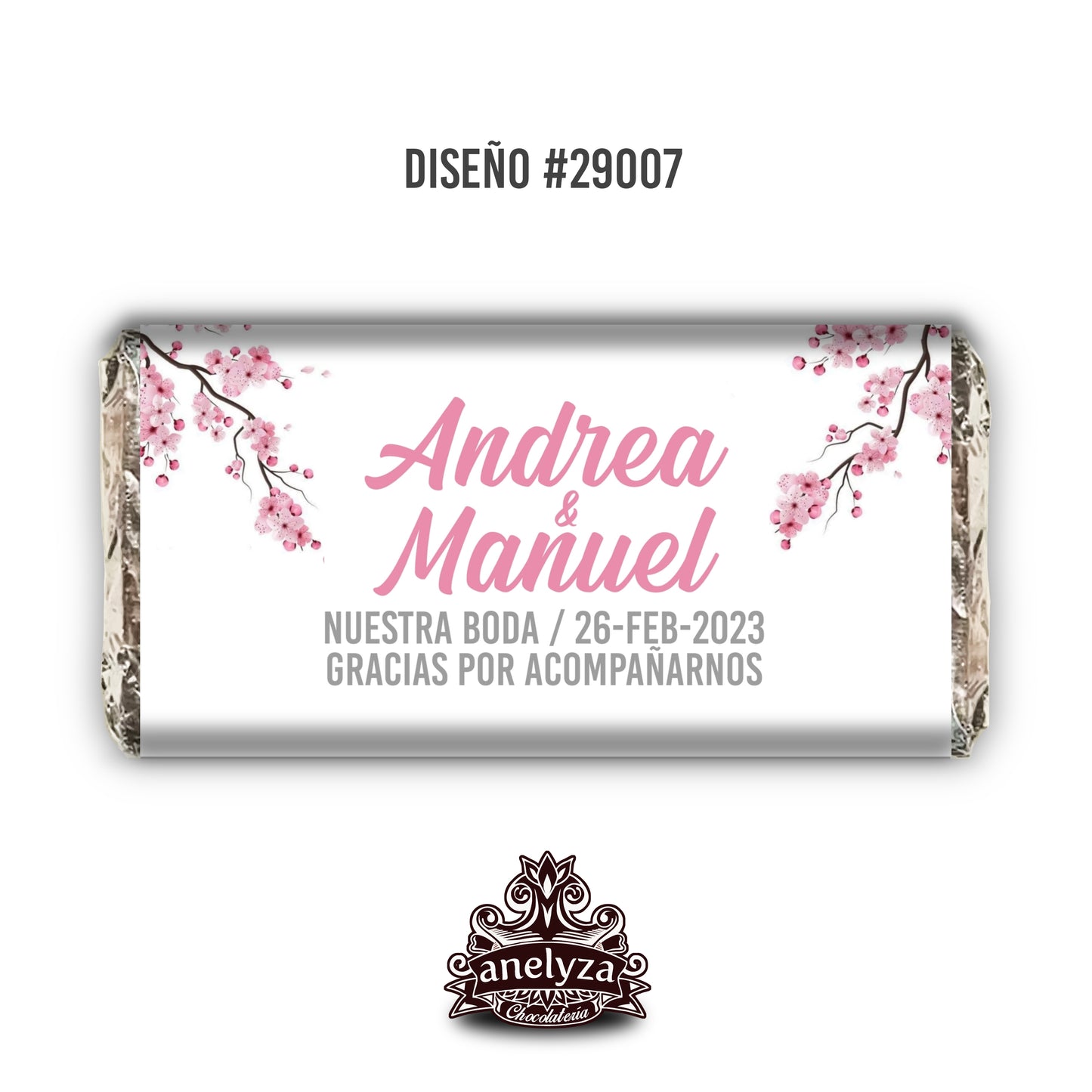 BARRAS DE CHOCOLATE PERSONALIZADAS DISEÑO #29007 FLOR DE CEREZO BODAS