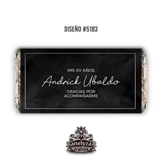 BARRAS DE CHOCOLATE PERSONALIZADAS DISEÑO #5183 NEGRO PLATA XV AÑOS
