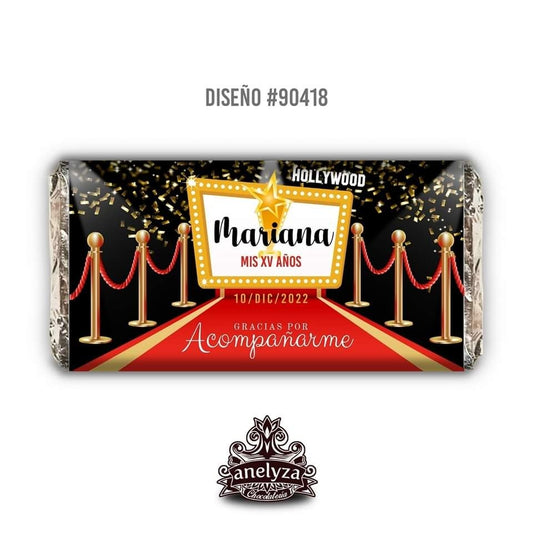BARRAS DE CHOCOLATE PERSONALIZADAS DISEÑO #90418 HOLLYWOOD XV AÑOS